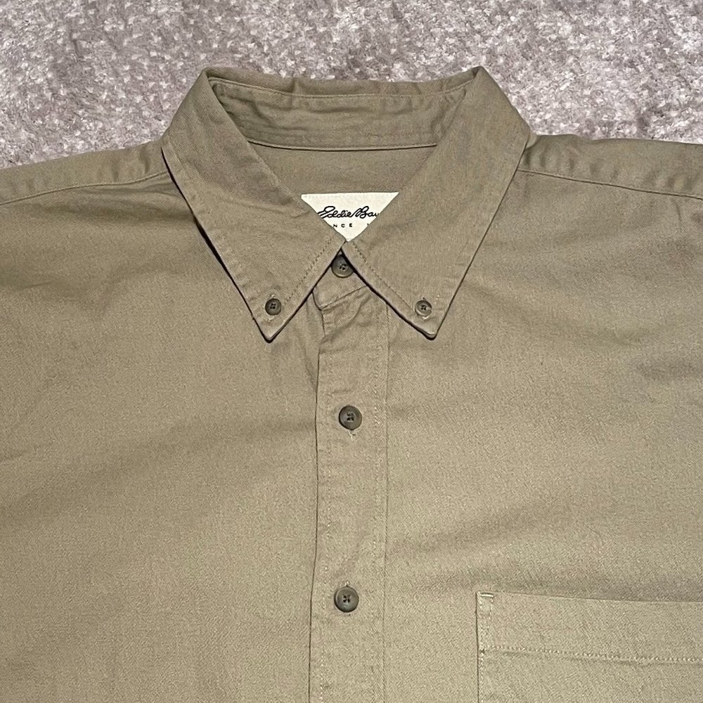 EUC Vintage Eddie Bauer Tan LS Button-Down Shirt, Soft Twill, 100% Cotton, L